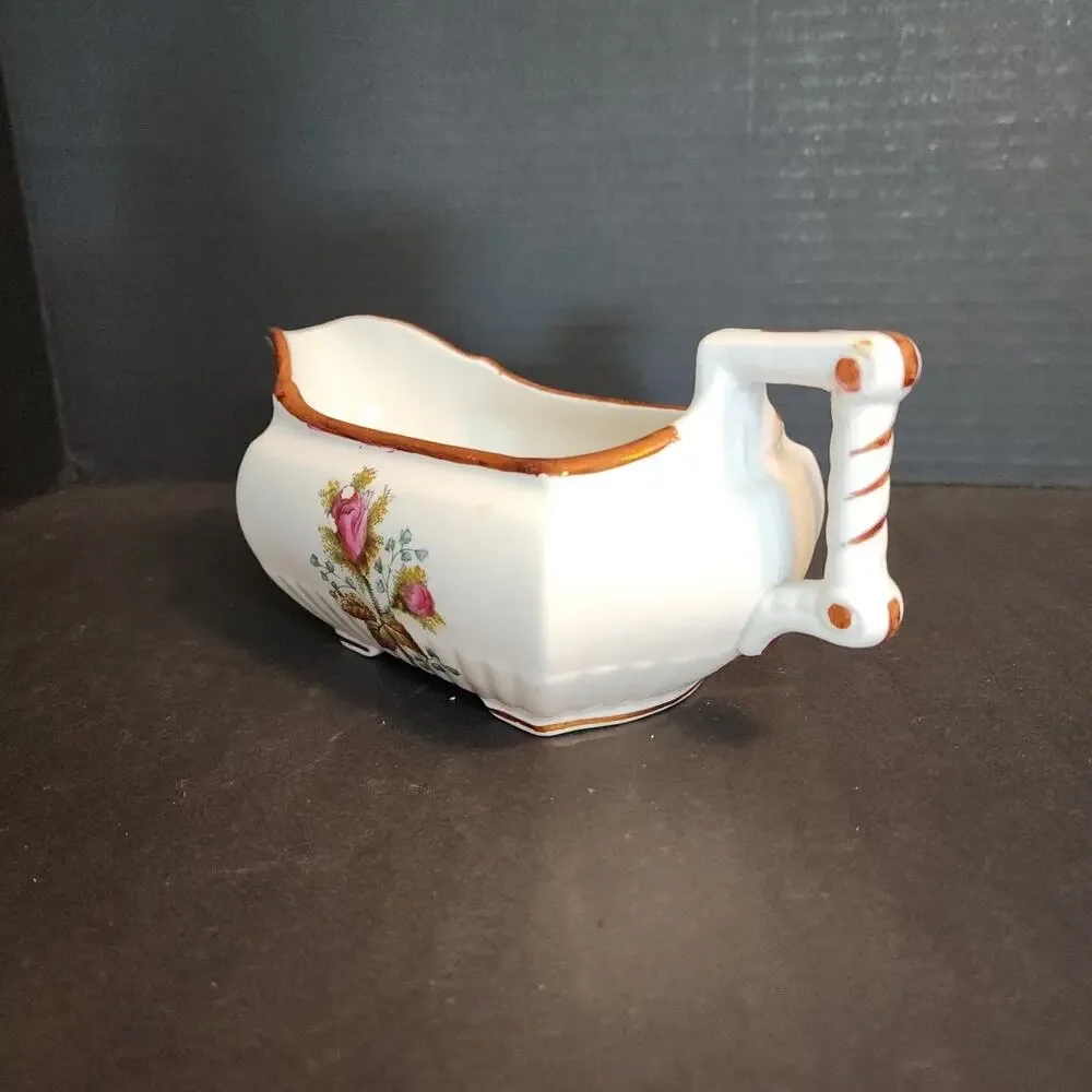 Vtg Royal Ironstone China England-W. H. Grindley Gravy Boat Roses Copper Luster